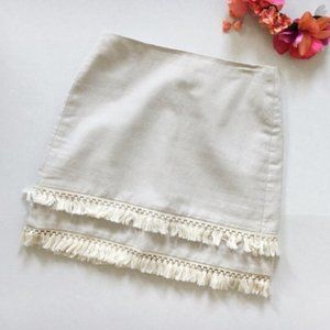 LOFT Off-White Tassel Mini Skirt